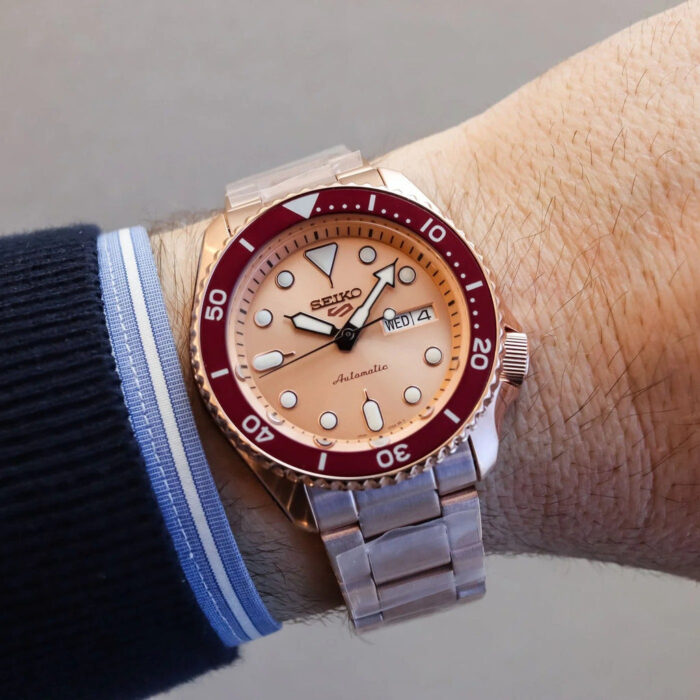 Seiko 5 Sports 55th Anniversary Limited Edition Rose Gold Dial Rose Gold Steel Strap Watch for Men - SRPK08K1 - Image 6